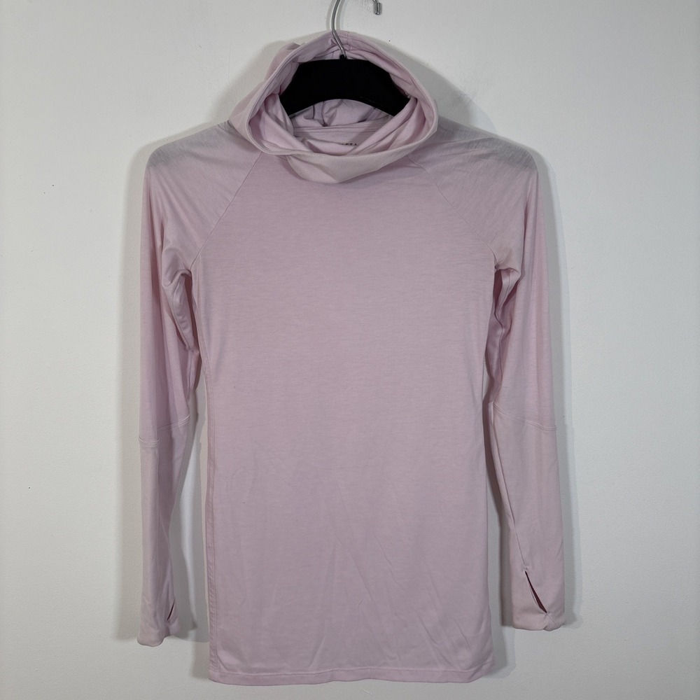 Athleta Essence Hooded Cowl Neck Tunic Top Pink XXS Long Sleeve Athletic Run - Picture 2 of 10